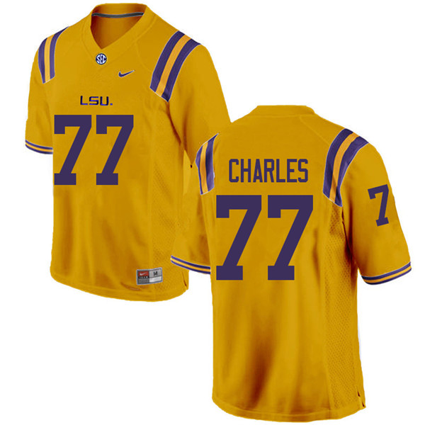 Men #77 Saahdiq Charles LSU Tigers College Football Jerseys Sale-Gold